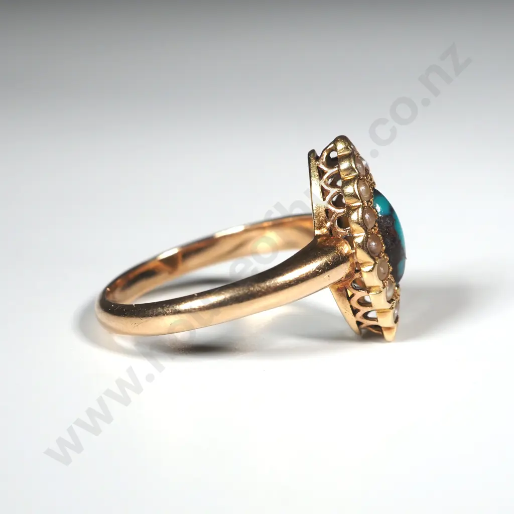 Antique 15ct Gold Turquoise & Seed Pearl Ring Image 1++