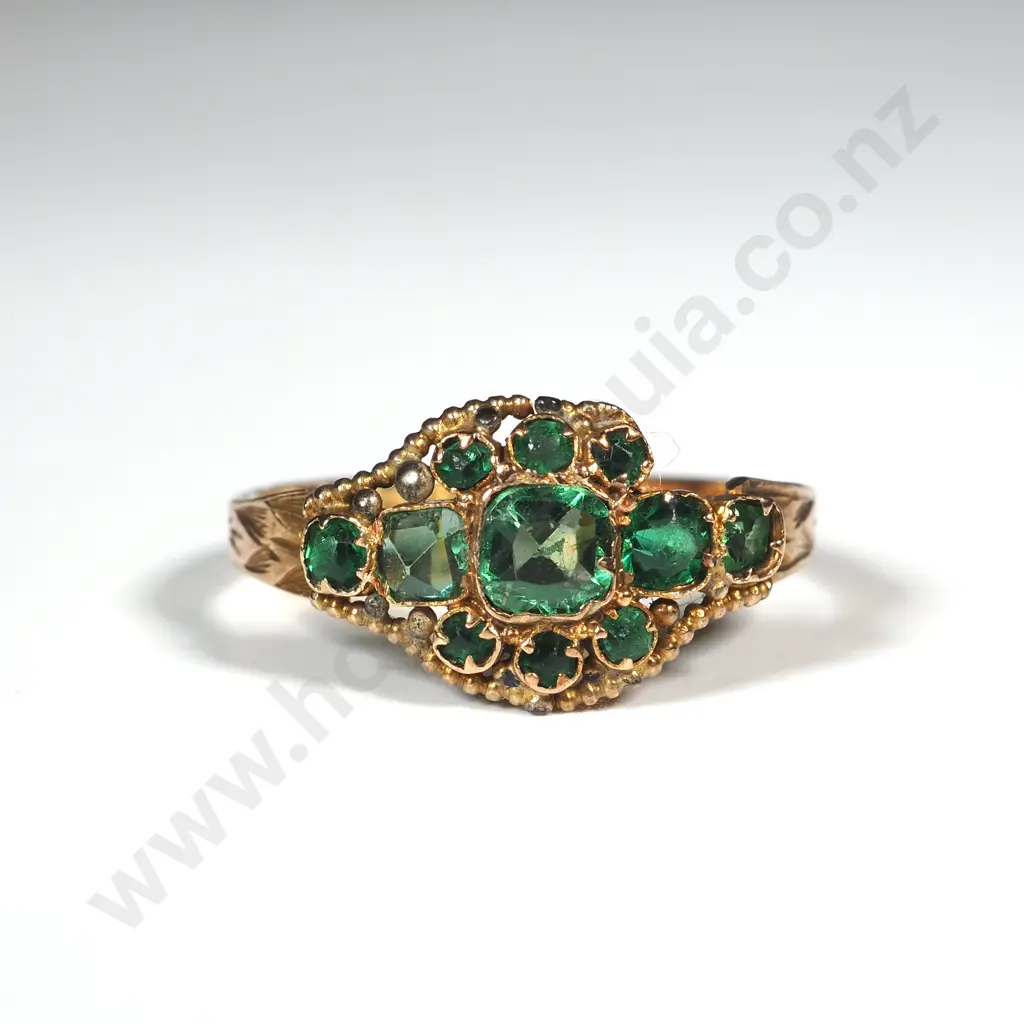 Exquisite Antique 15ct Gold & Green Gem Ring w English Hallmarks Image 1++