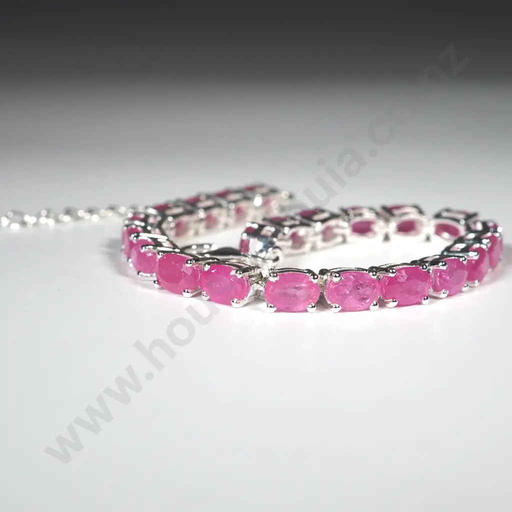 Sterling Silver & Ruby Tennis Bracelet Image 1++
