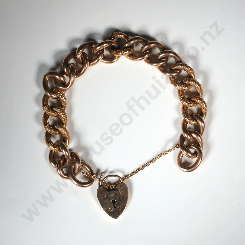 Antique 9ct Rose Gold Heart Bracelet Image 1++
