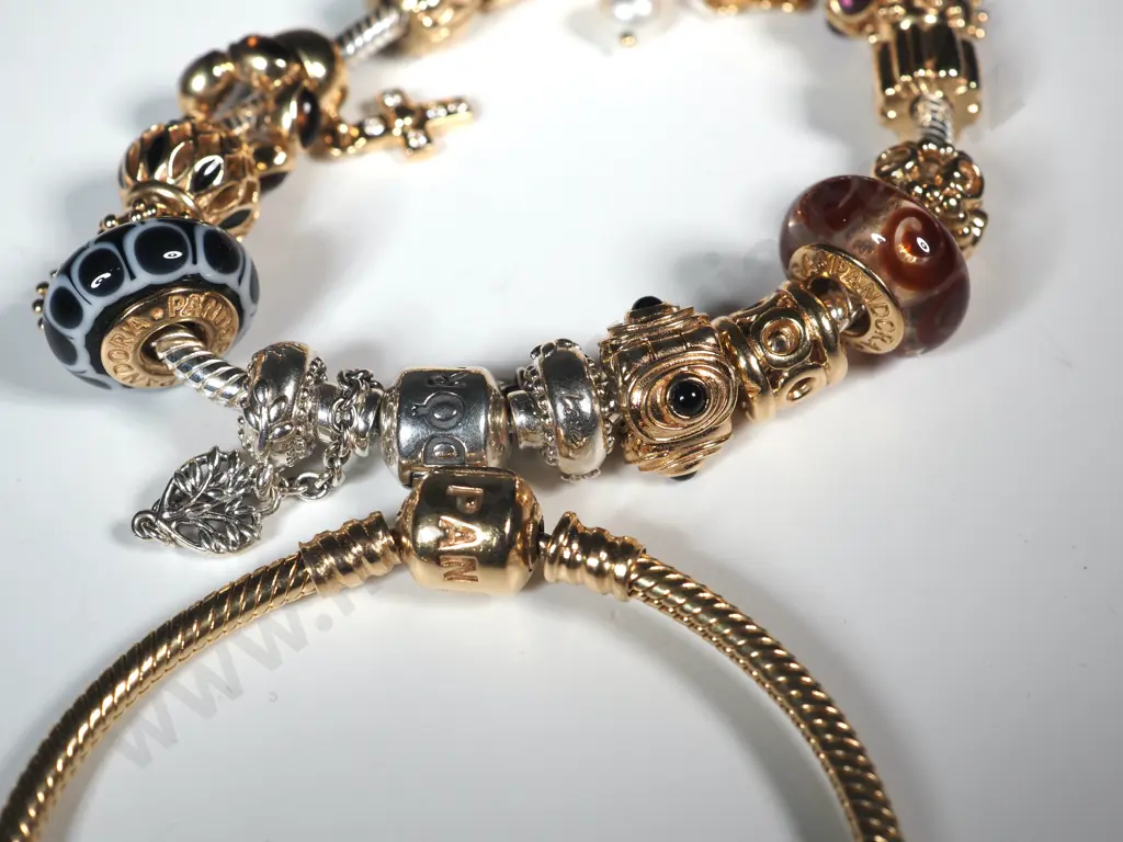 14ct Gold Pandora & Sterling Silver Charm Bracelets w 18 Charms Image 1++