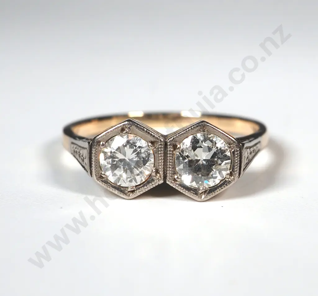 Antique 18ct Gold Two Diamond Ring Valued at $6,200 Image 1++