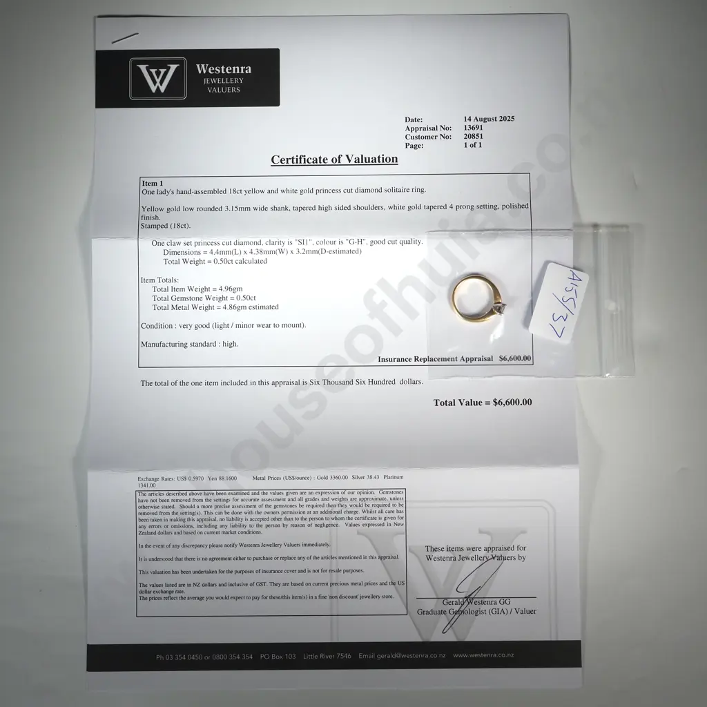 18ct Gold & Half Carat Diamond Ring Valued at $6,600 Image 1++