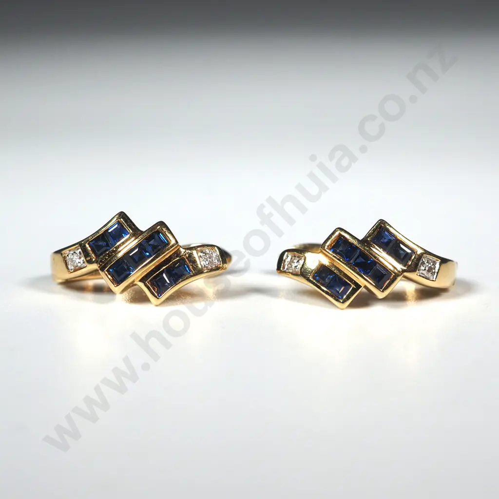 18ct Gold Sapphire & Diamond Earrings - Valued at $2,400.00 Image 1++