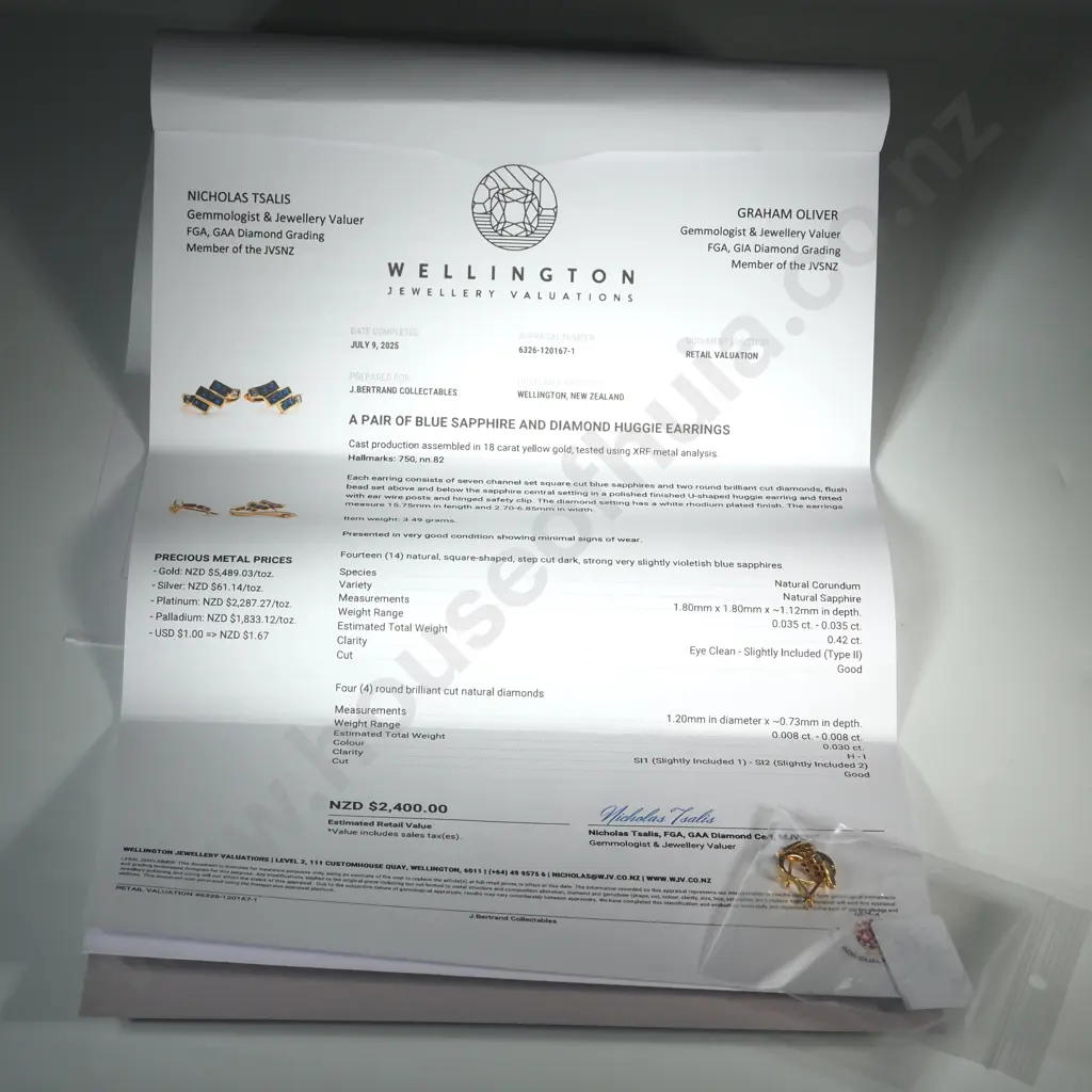 18ct Gold Sapphire & Diamond Earrings - Valued at $2,400.00 Image 1++