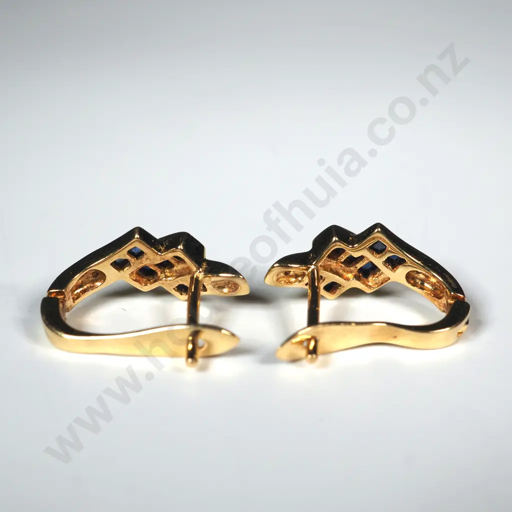 18ct Gold Sapphire & Diamond Earrings - Valued at $2,400.00 Image 1++