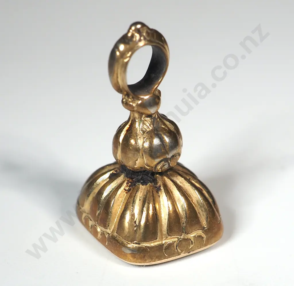 Victorian gold plated carnelian intaglio carved seal “Yours in Haste" with turtle Image 1++