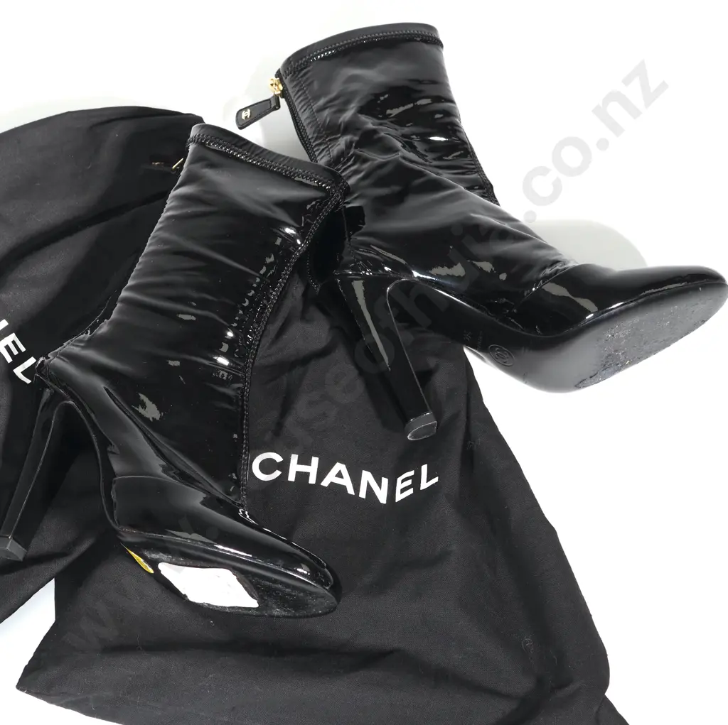 Chanel Patent Leather Booties Size 34C in Individual Chanel Dust Bags  Image 1++