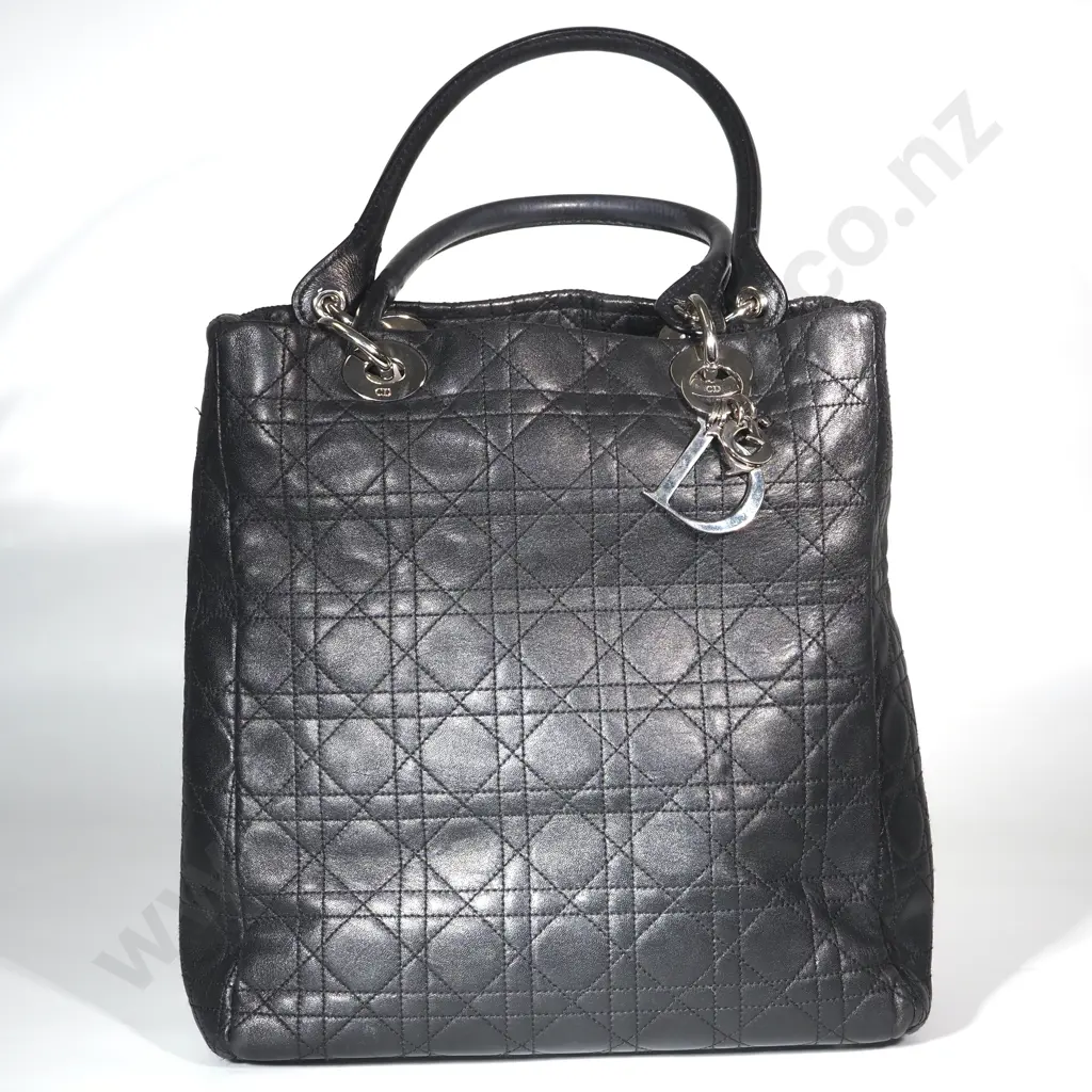 CHRISTIAN DIOR Vintage Cannage Quilted Tote Bag in Black Image 1++