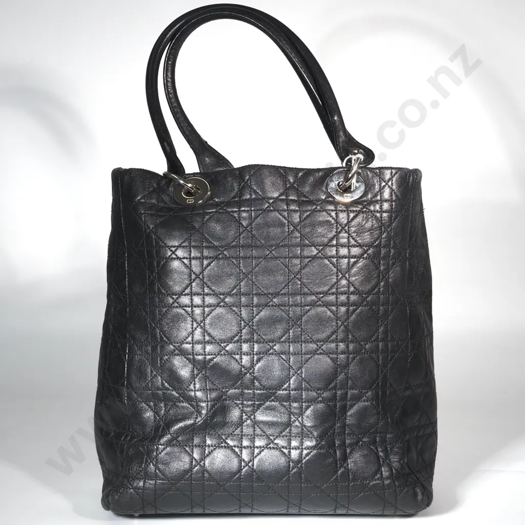 CHRISTIAN DIOR Vintage Cannage Quilted Tote Bag in Black Image 1++