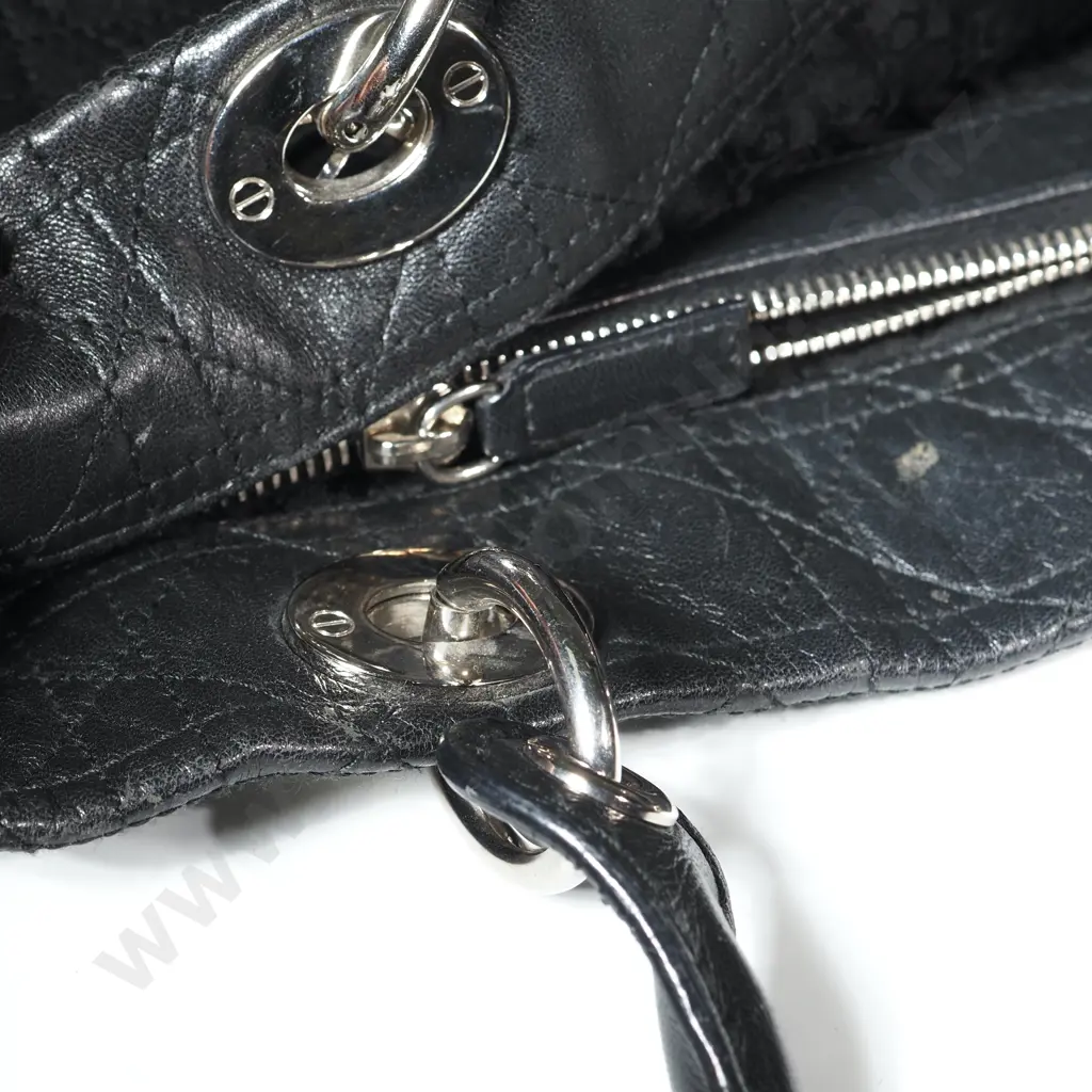 CHRISTIAN DIOR Vintage Cannage Quilted Tote Bag in Black Image 1++