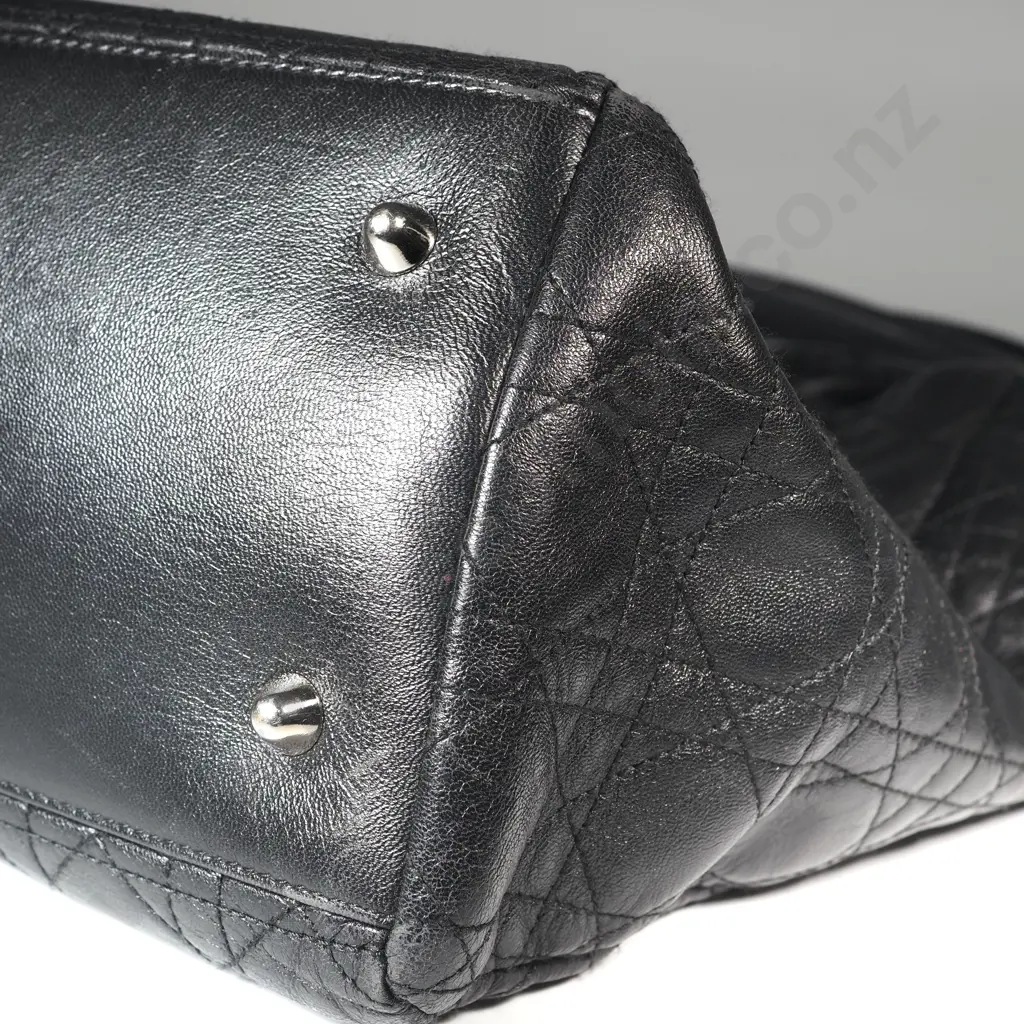 CHRISTIAN DIOR Vintage Cannage Quilted Tote Bag in Black Image 1++