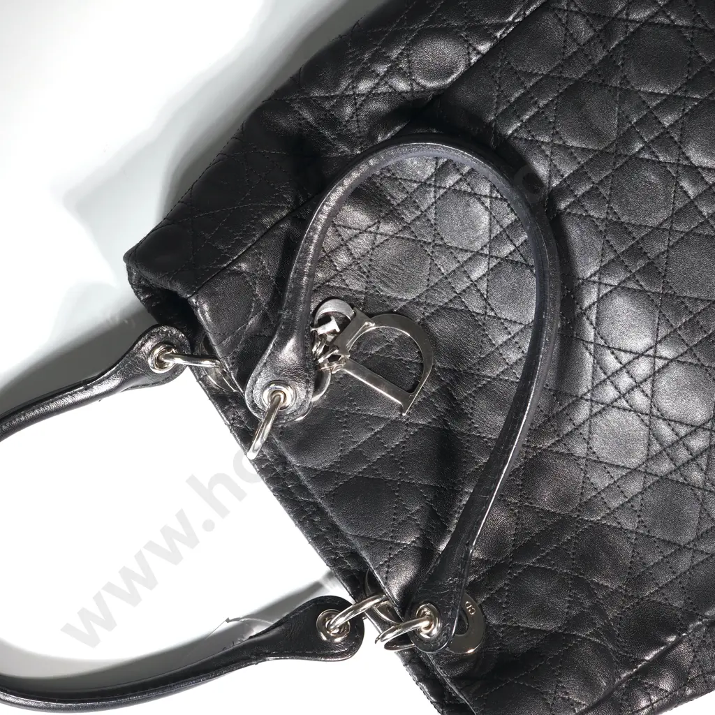 CHRISTIAN DIOR Vintage Cannage Quilted Tote Bag in Black Image 1++