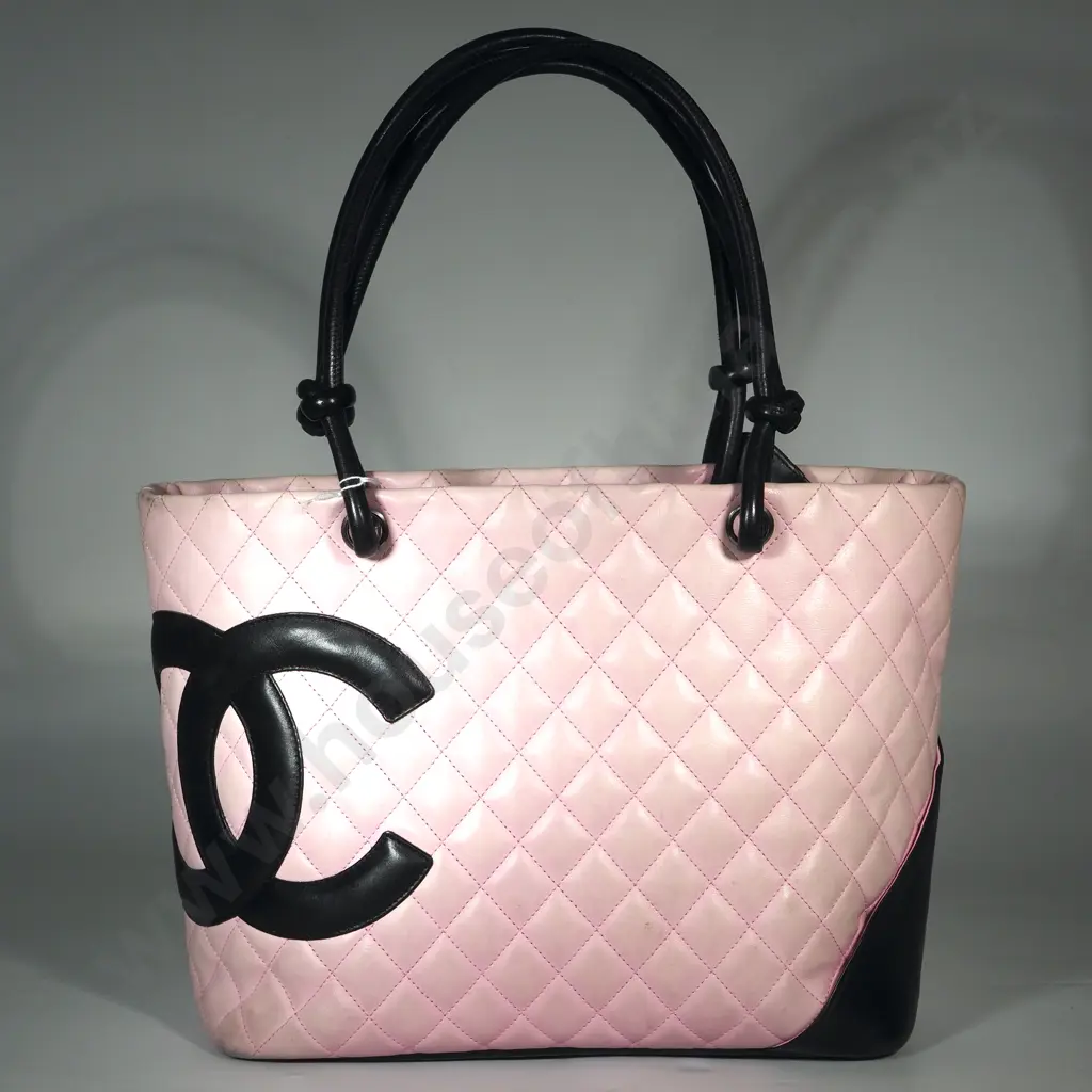 CHANEL Quilted Leather Cambon Ligne Large Tote Bag in Pink/Black Image 1++