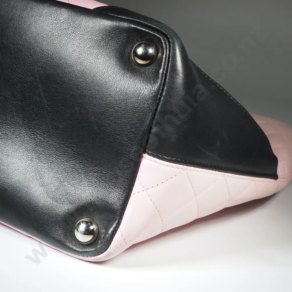 CHANEL Quilted Leather Cambon Ligne Large Tote Bag in Pink/Black Image 1++