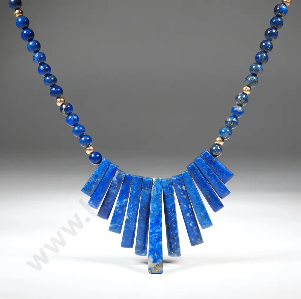 Lapis Lazuli & 14ct Gold Bead Necklace Image 1++