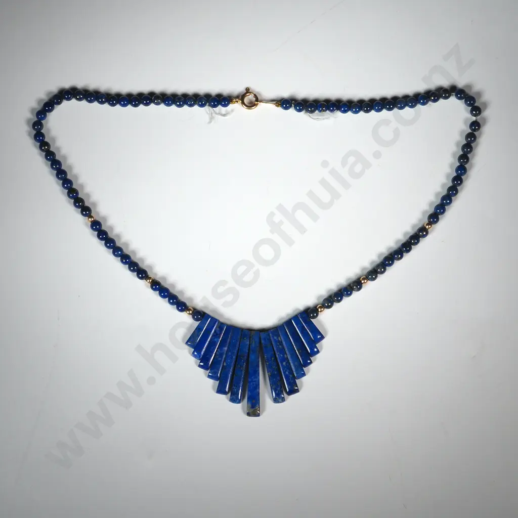 Lapis Lazuli & 14ct Gold Bead Necklace Image 1++