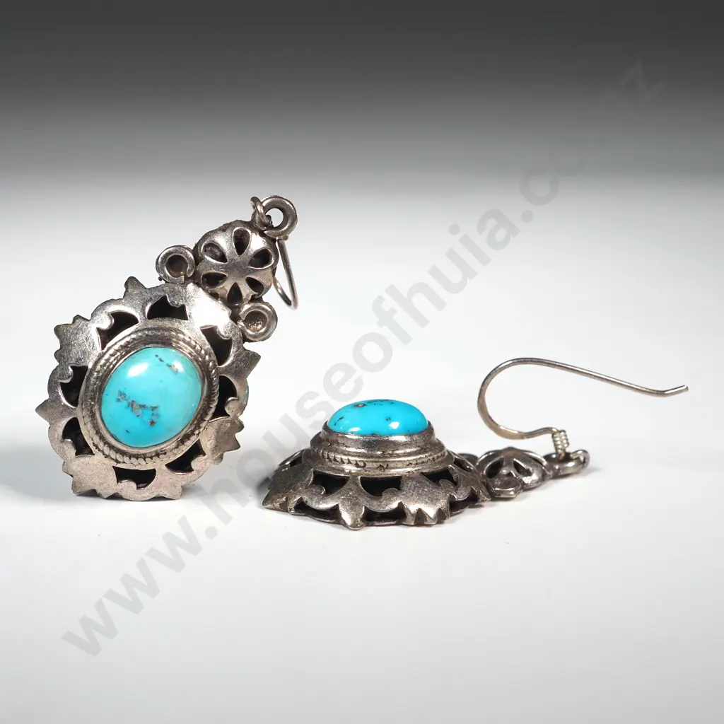Sterling Silver Turquoise Drop Earrings Image 1++