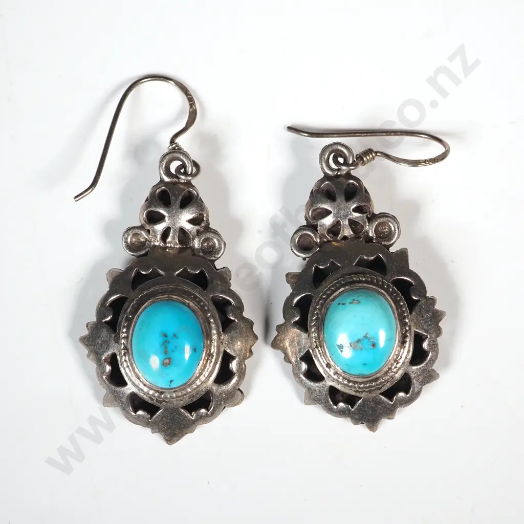 Sterling Silver Turquoise Drop Earrings Image 1++