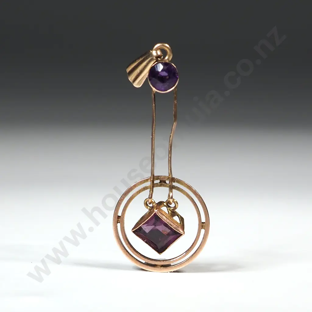 Art Deco 9ct Gold & Amethyst Pendant Image 1++