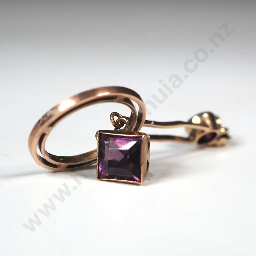 Art Deco 9ct Gold & Amethyst Pendant Image 1++