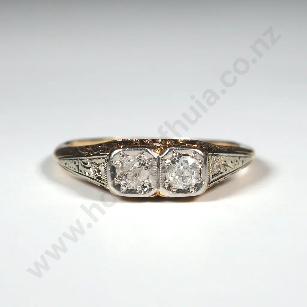 Antique 18ct Gold & Two Diamond Ring - Large Diamonds! Image 1++