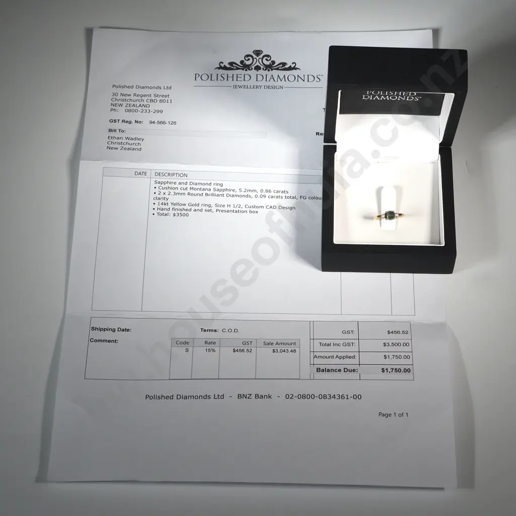 14ct Gold Cushion Cut Green Sapphire & Diamond Ring Image 1++