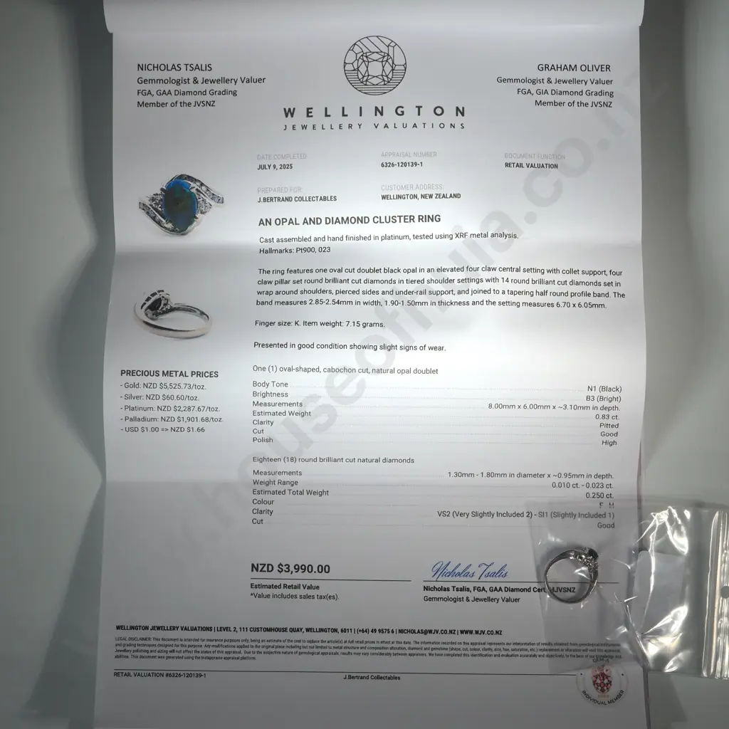 Spectacular Platinum Diamond & Opal Ring - Valued at $3,990.00 Image 1++