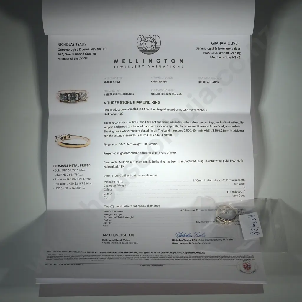 14ct White Gold Three Stone Diamond Ring - Valued at $5,350.00 Image 1++