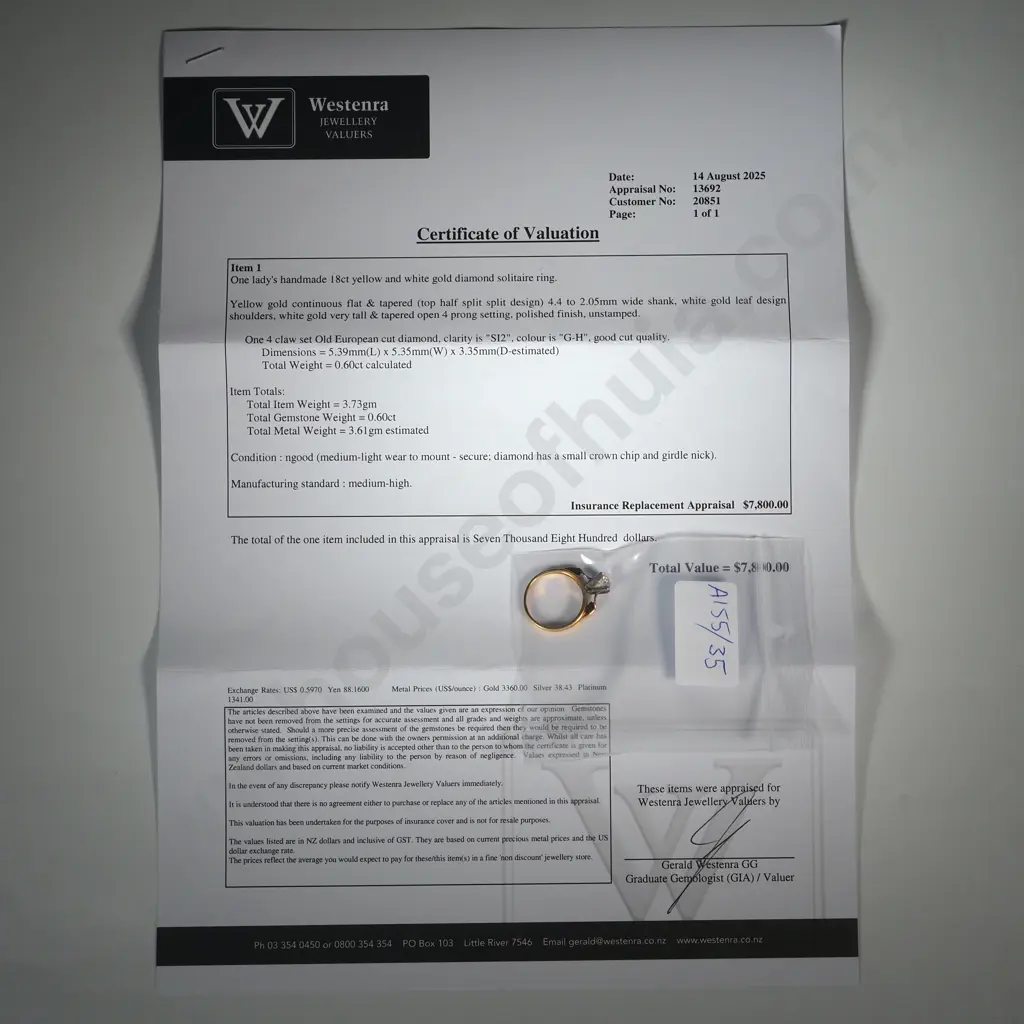 18ct Gold & Large Diamond Ring Valued at $7,800 Image 1++