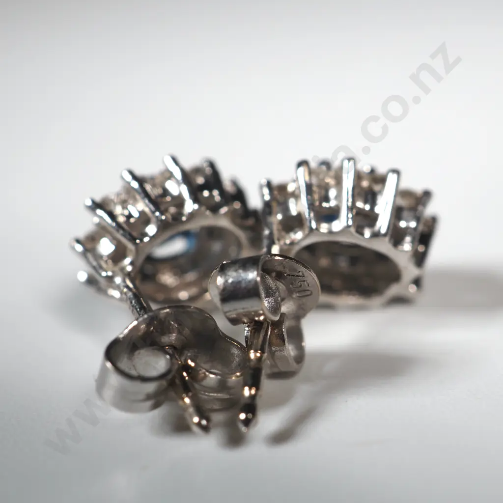 18ct White Gold Cluster Sapphire & Diamond Earrings - Valued at $3,050.00 Image 1++