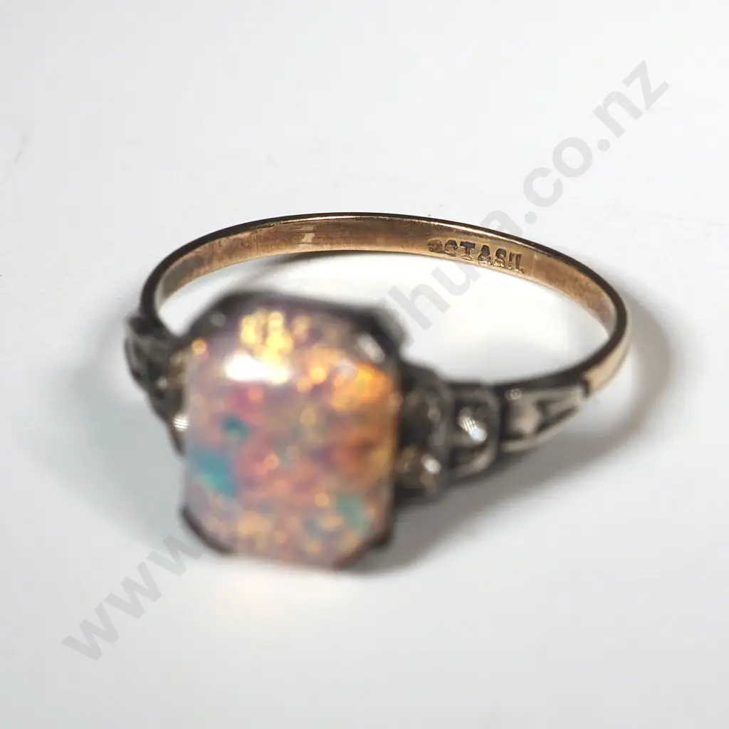 9ct Gold & Sterling Ring w Electric Gemstone Image 1++