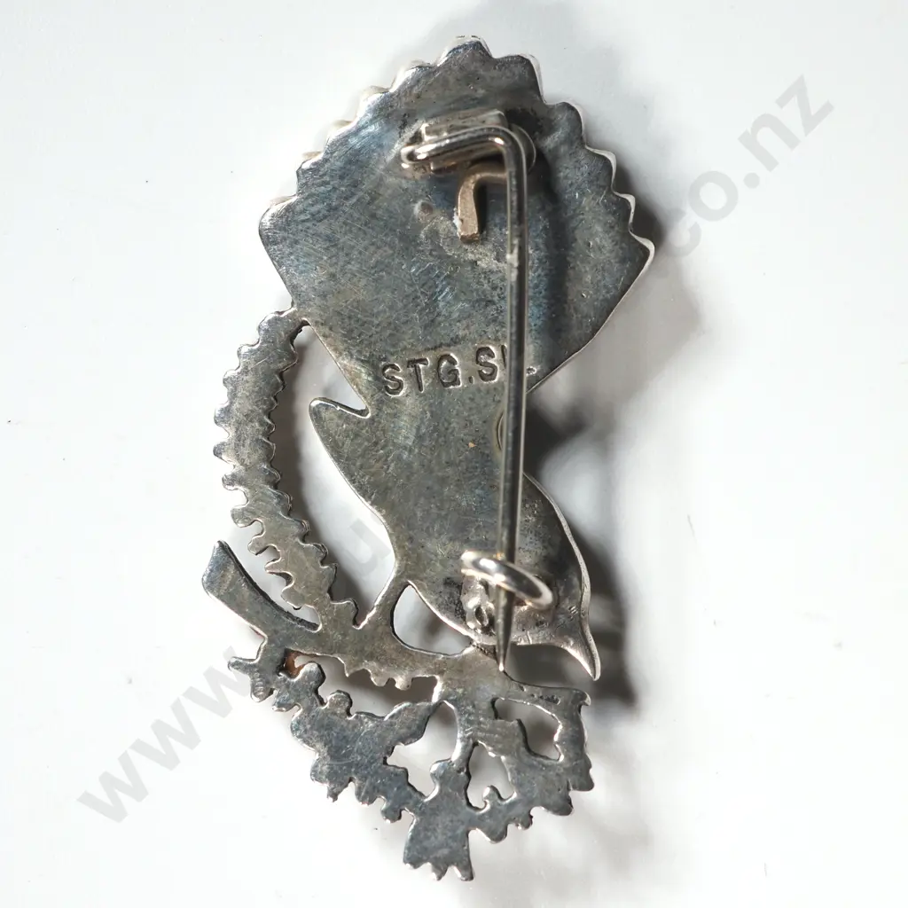 Vintage Sterling Silver & Paua Shell Fantail Brooch  Image 1++