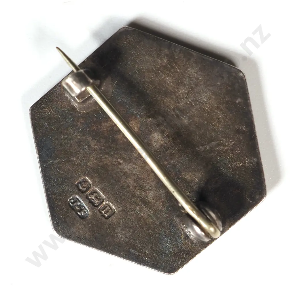 Sterling Silver Engine Turned Blue Enamel Brooch Image 1++