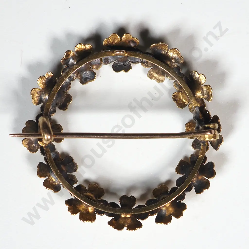 9ct Gold Seedpearl & Turquoise Brooch Image 1++