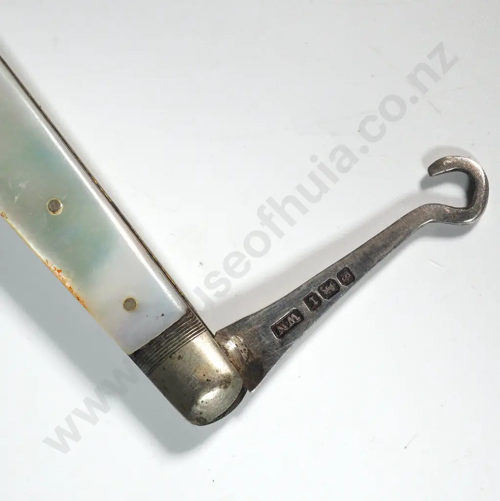 Folding Sterling Silver & MOP Boot Hook 1891 Image 1++