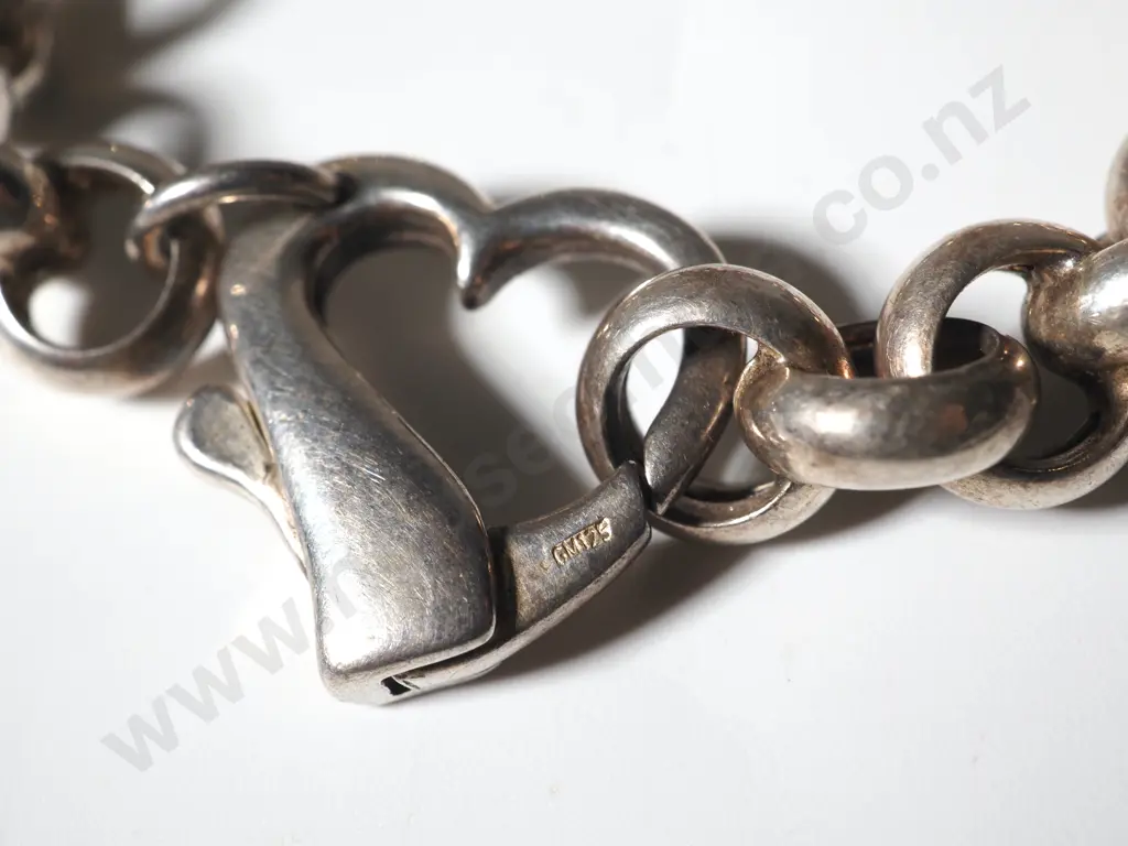 Sterling Silver Belcher Bracelet w Heart Locket Image 1++
