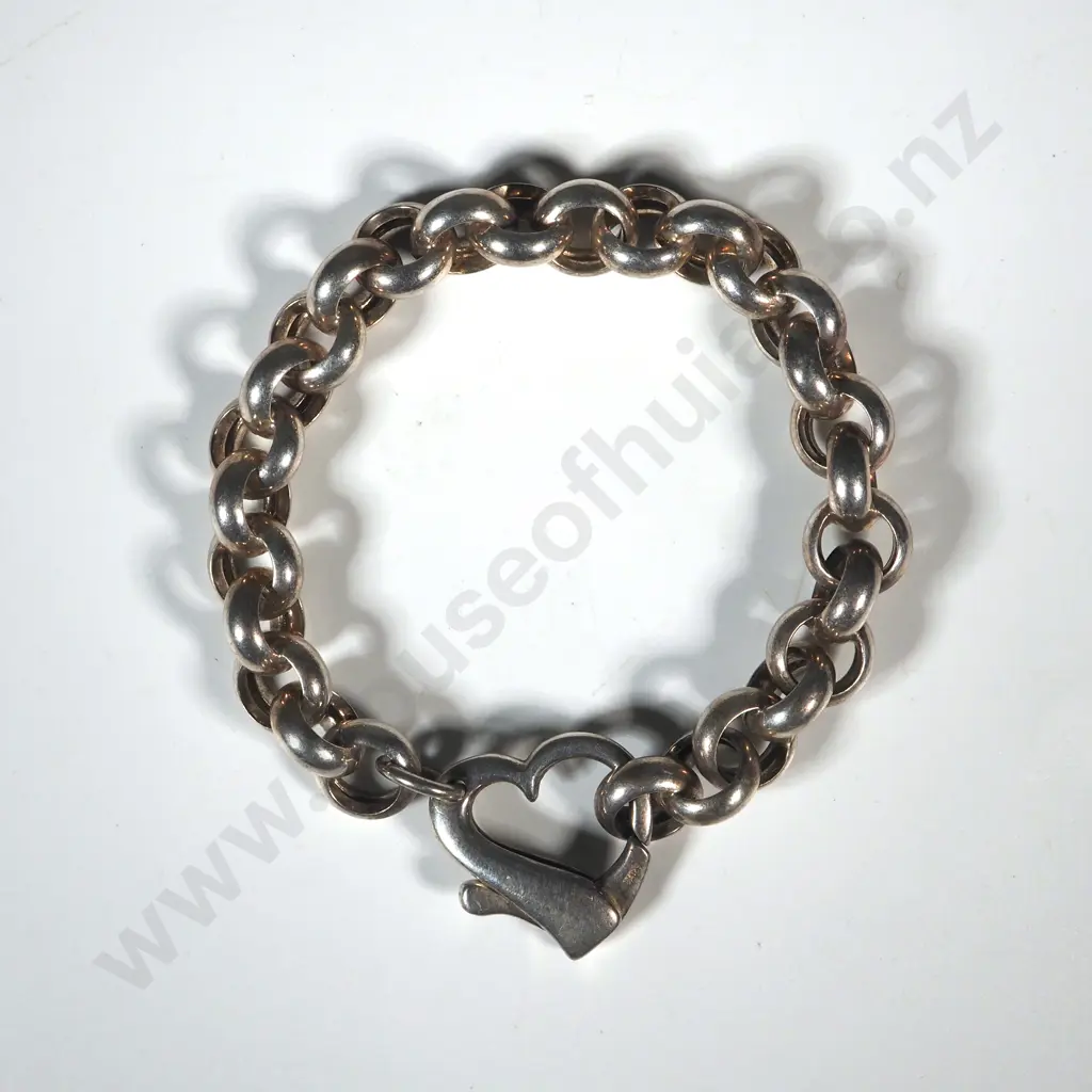 Sterling Silver Belcher Bracelet w Heart Locket Image 1++