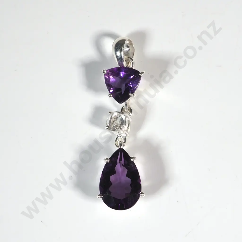 Sterling Silver Amethyst & White Topaz Earrings Image 1++