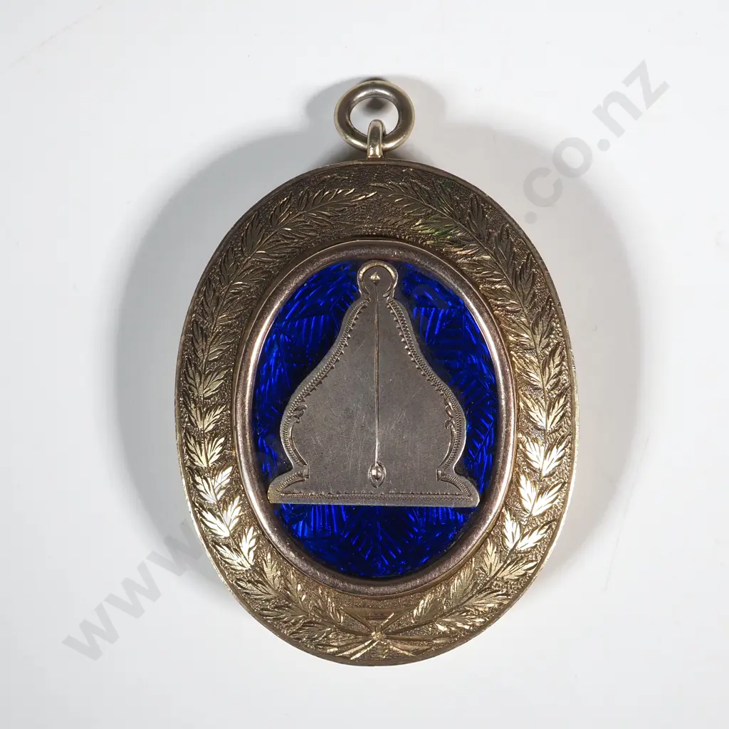 Ornate Masonic Pendant Jewel w Blue Enamelling & Engraving Image 1++