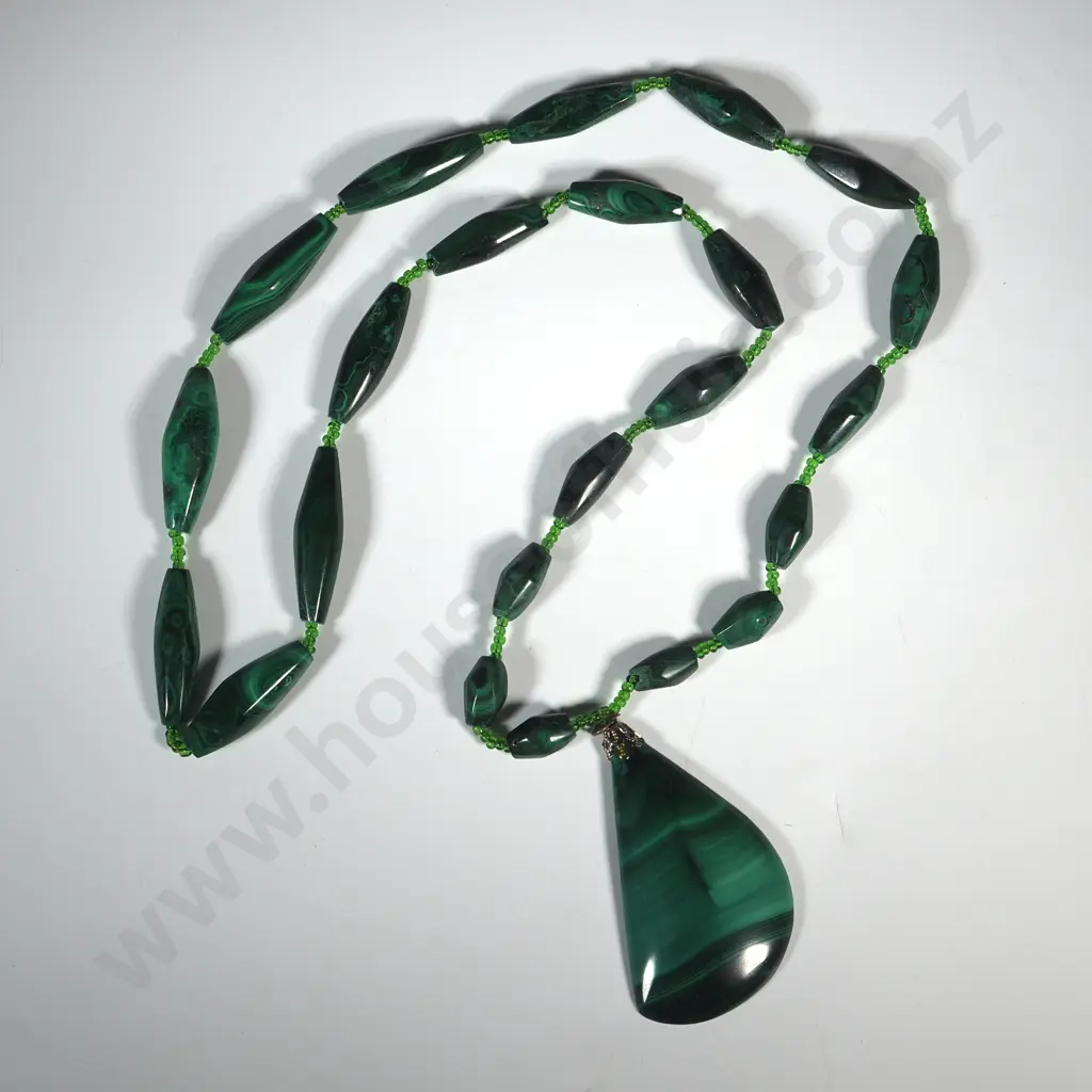 Malachite Bead Necklace & Pendant Image 1++