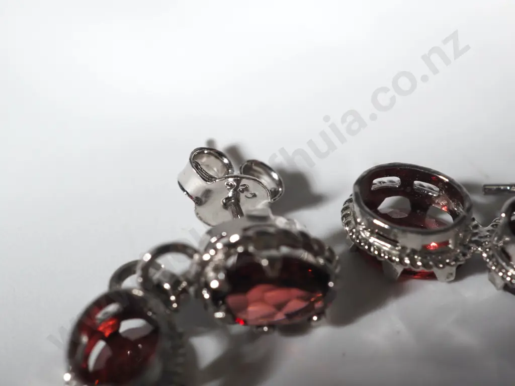 Pair of Sterling Silver & Garnet Drop Earrings  Image 1++