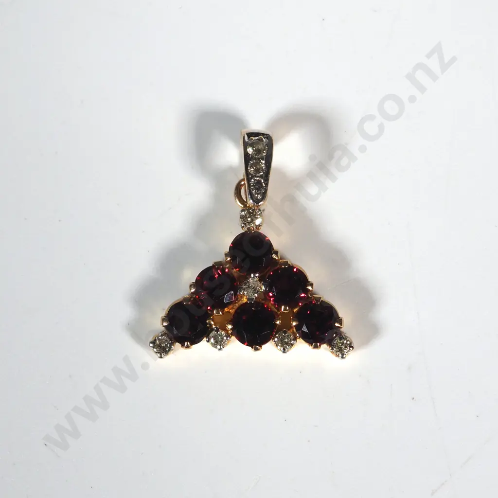 18ct Diamond & Garnet Triangular Shaped Pendant  Image 1++