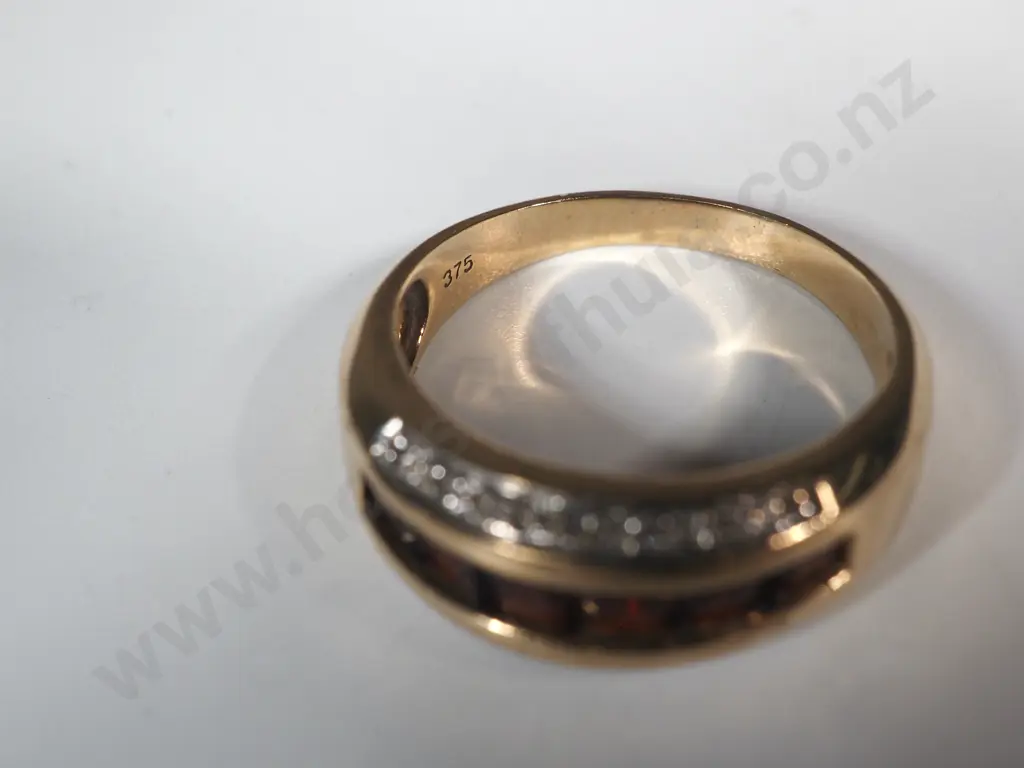 9ct Garnet & Diamond Bridge Set Ring Image 1++