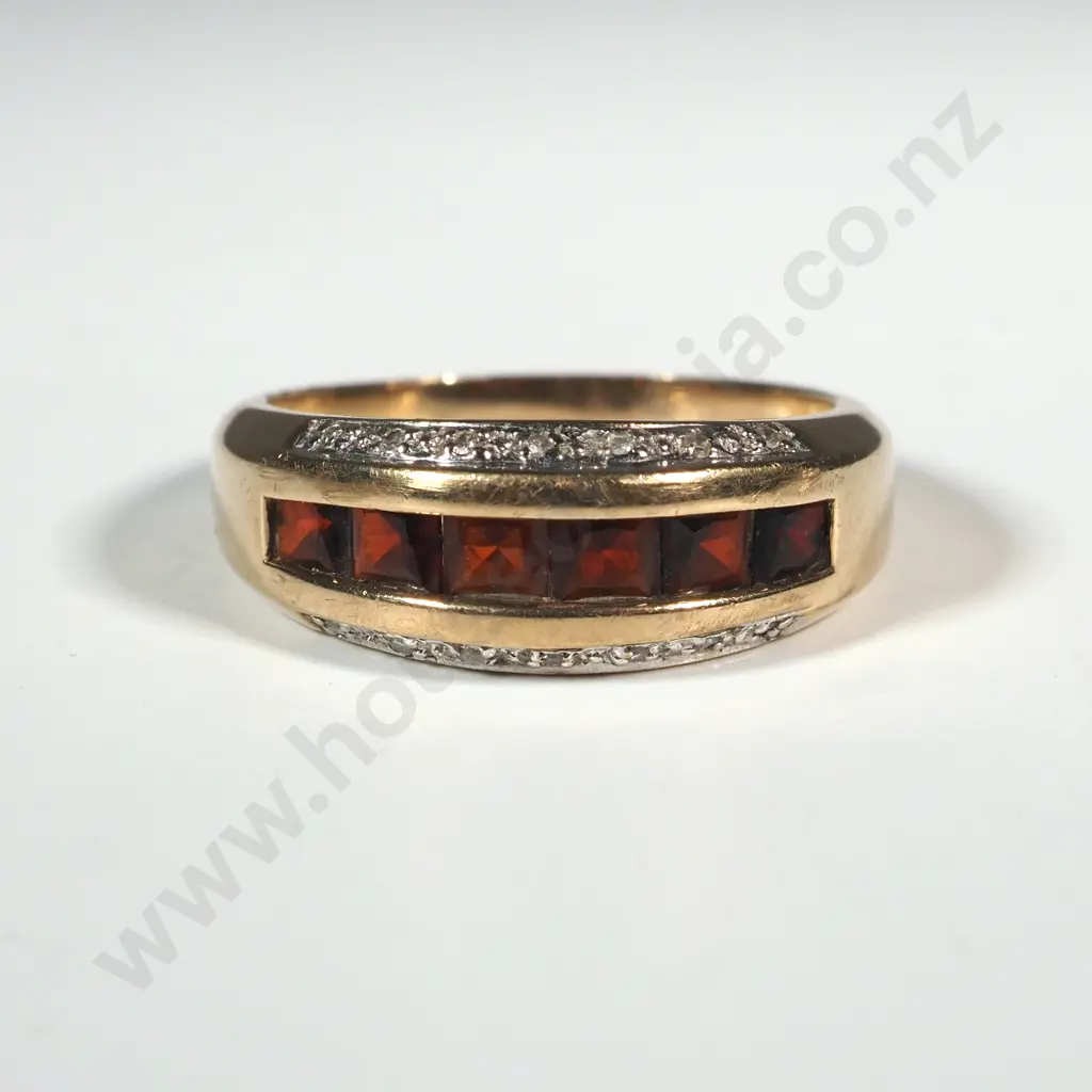 9ct Garnet & Diamond Bridge Set Ring Image 1++