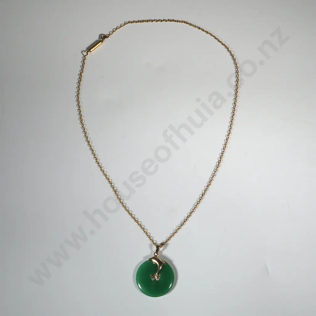 14ct Gold Jade Dolphin Pendant on RG Chain Image 1++