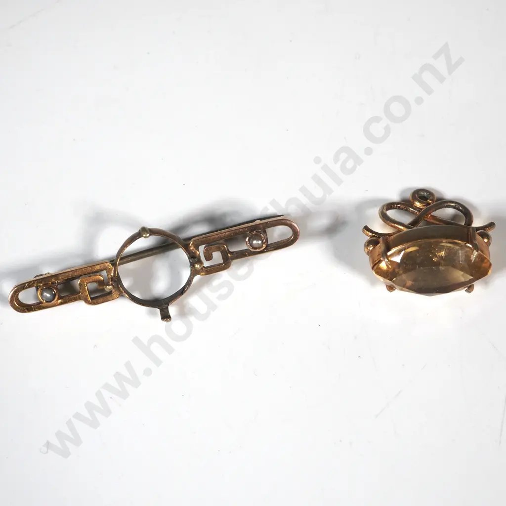 Damaged 9ct Gold Brooch & Rolled Gold Citrine Pendant Image 1++