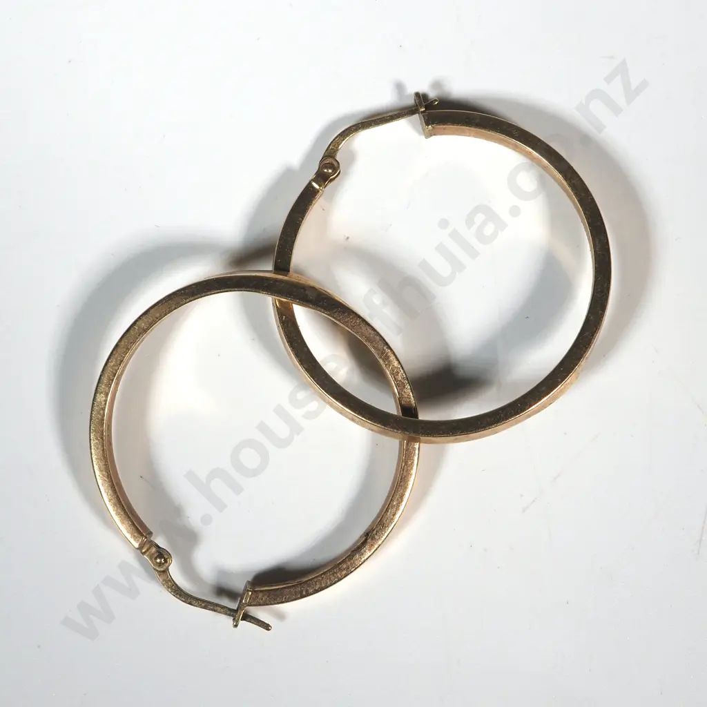 9ct Gold Hoop Earrings - A/F Dented Image 1++