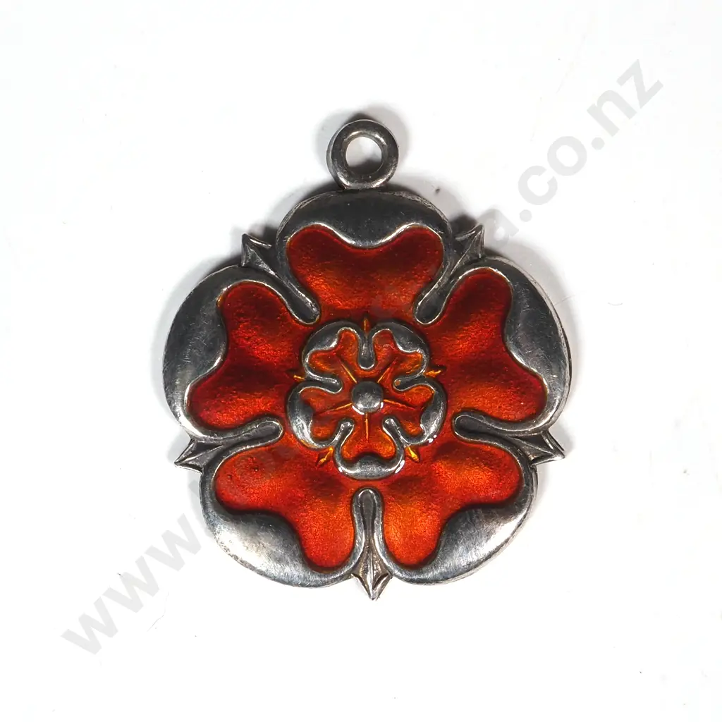 Sterling silver and enamel Tudor rose pendant Image 1++