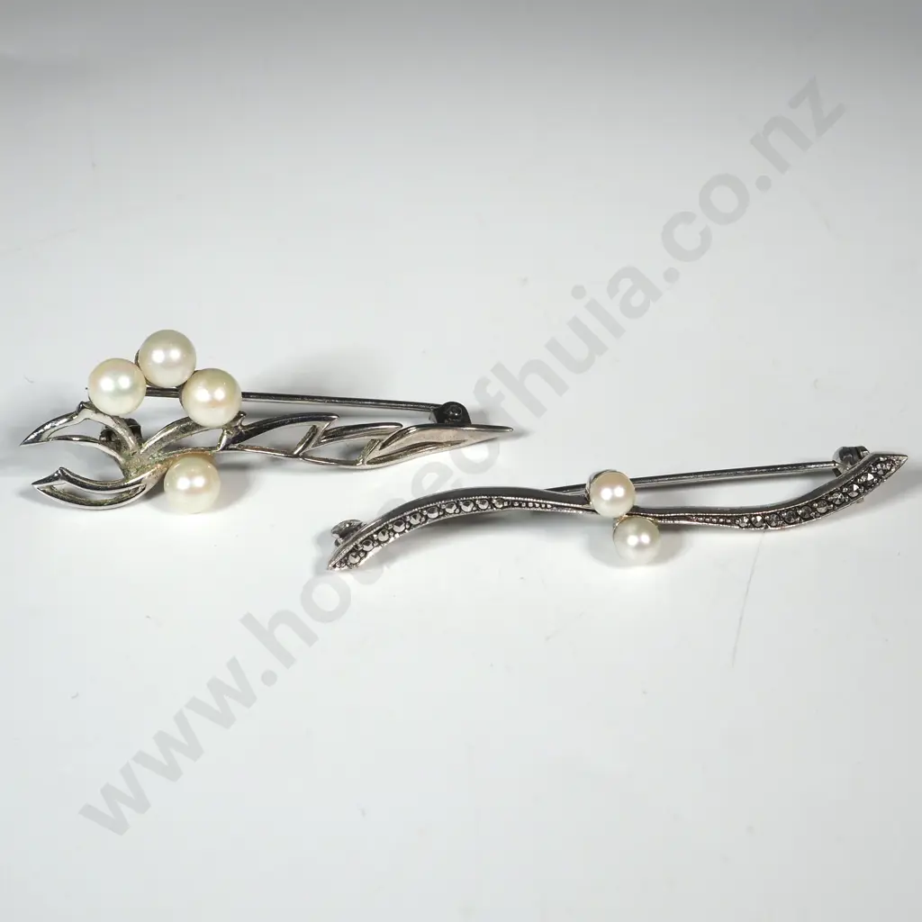 Two Sterling Silver & Pearl Brooches  Image 1++